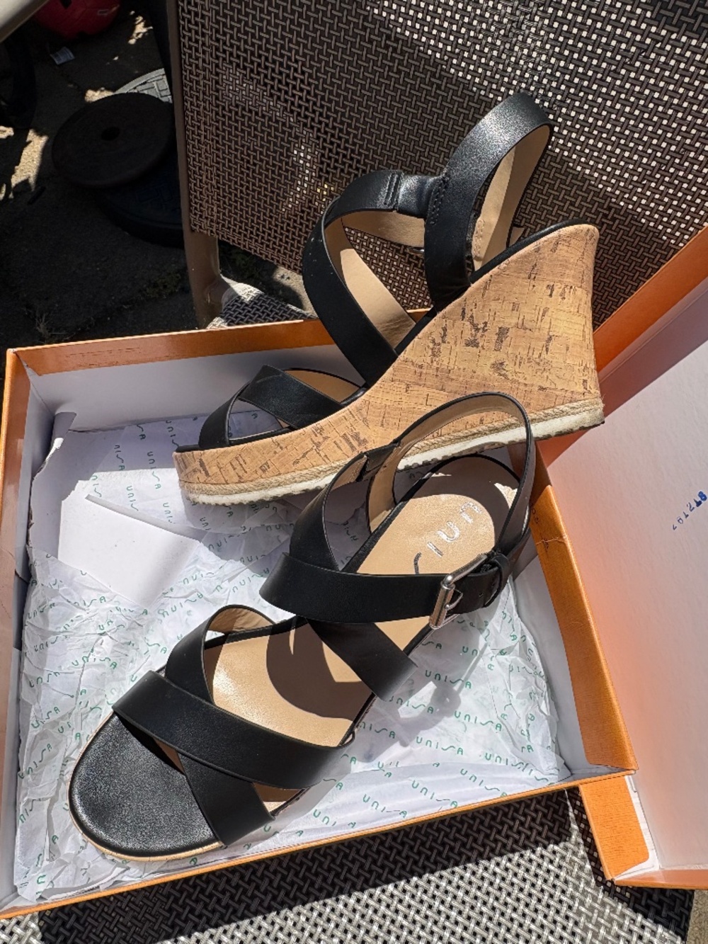 Womens Black Cork Wedge Sandal